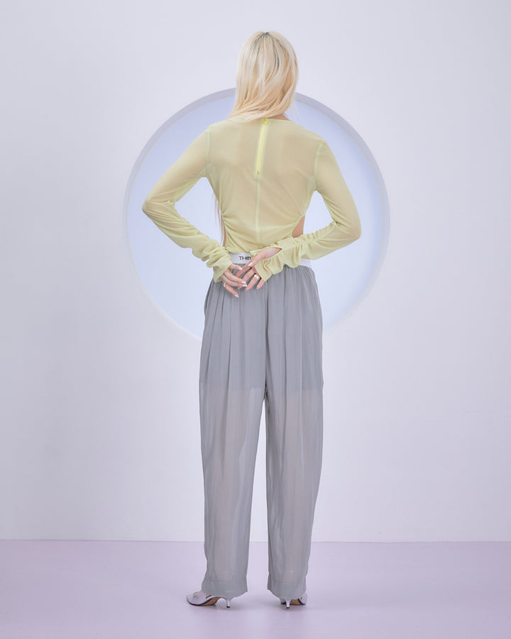 SPLIT CHIFFON GATHER PANTS