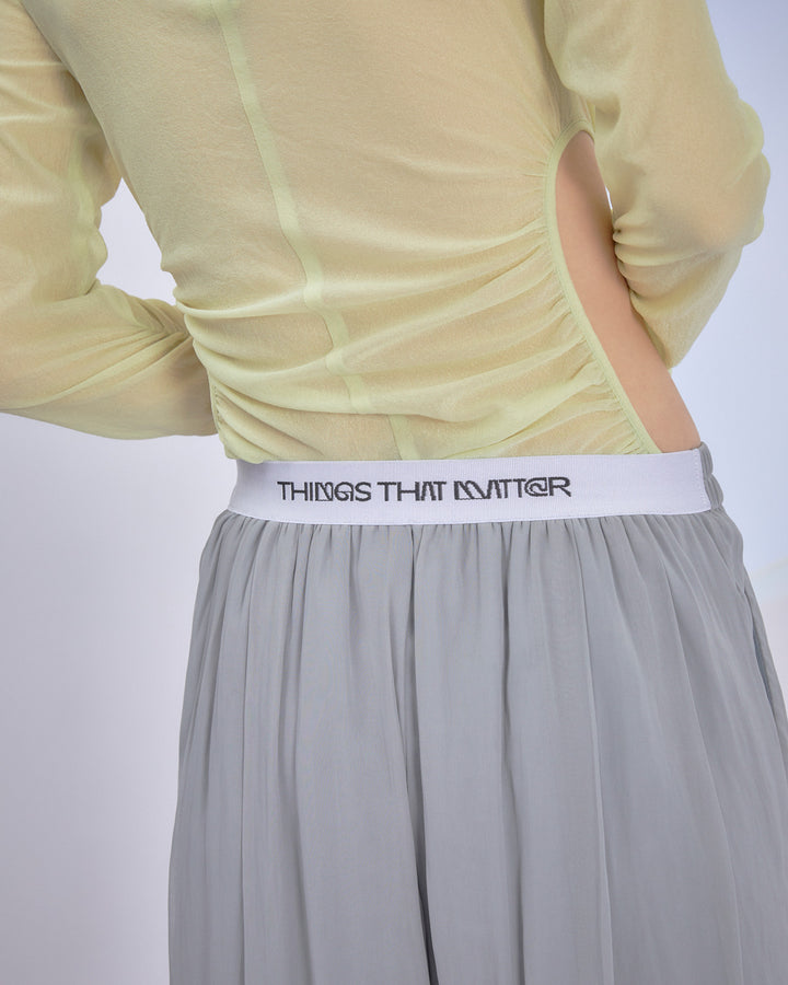 SPLIT CHIFFON GATHER PANTS