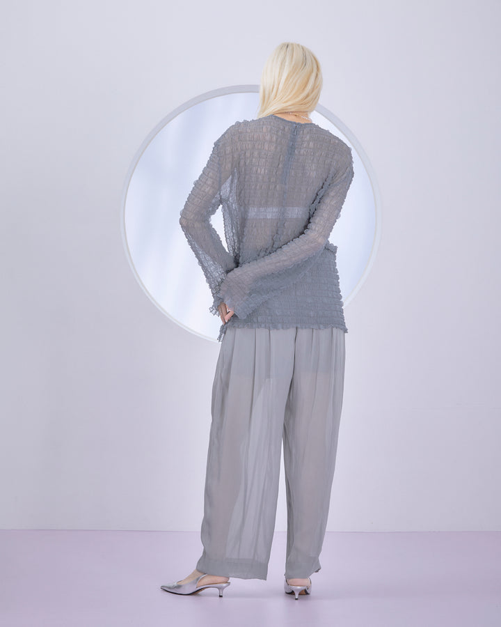 SPLIT CHIFFON GATHER PANTS