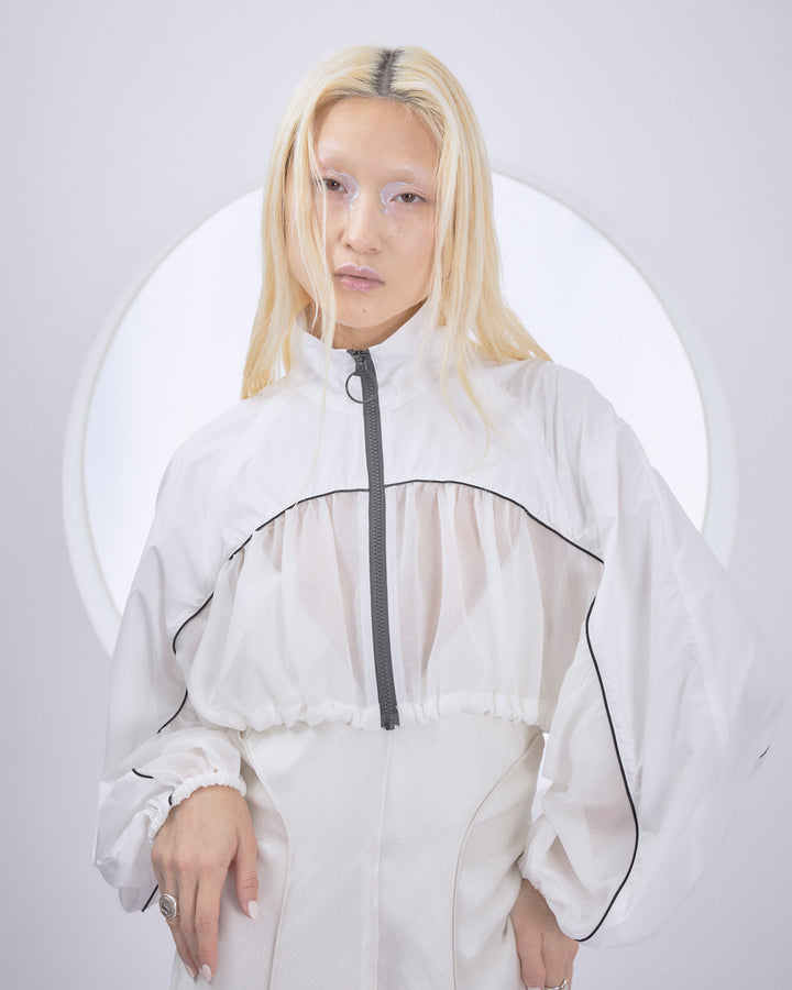 POWDER TAFFETA SHEER CROPPED BLOUSON