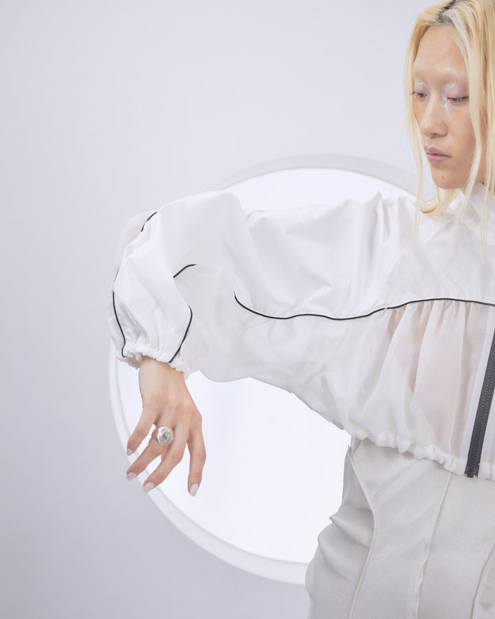 POWDER TAFFETA SHEER CROPPED BLOUSON