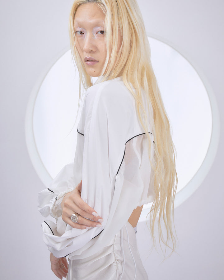 POWDER TAFFETA SHEER CROPPED BLOUSON