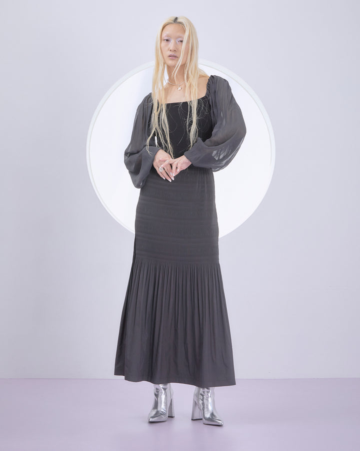 SPLIT CHIFFON POWER SLEEVE BLOUSE