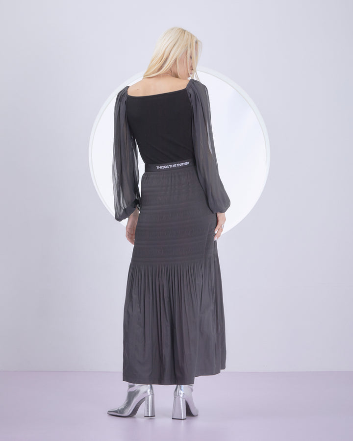 SPLIT CHIFFON POWER SLEEVE BLOUSE