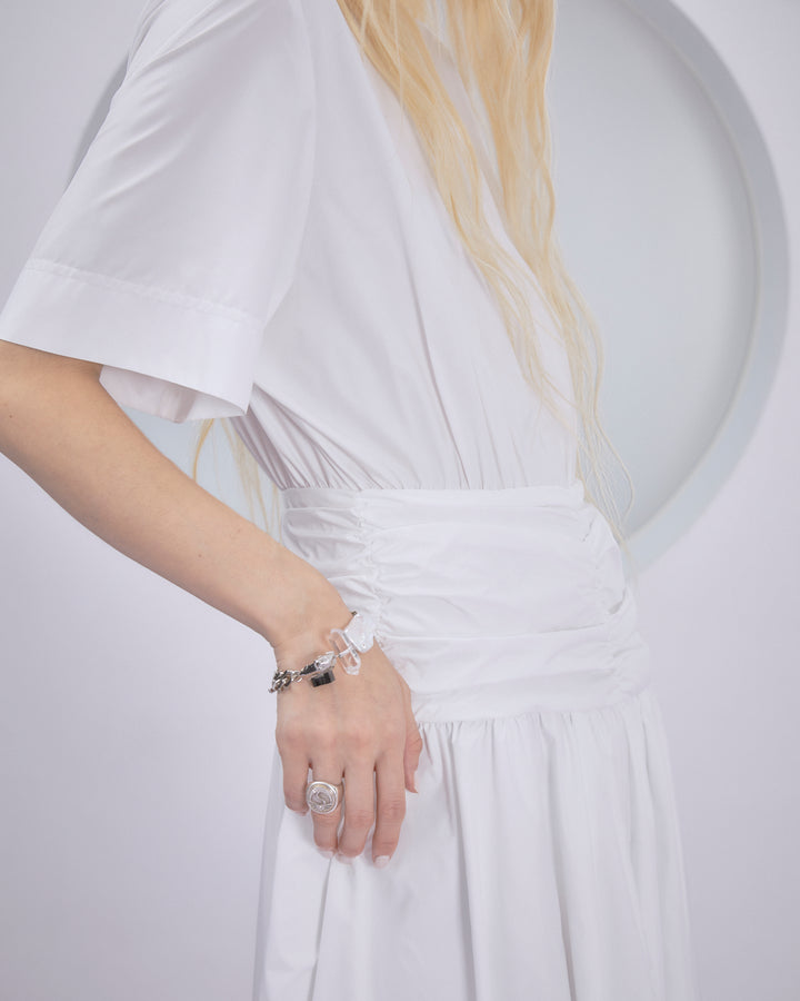 POWDER TAFFETA HALF SLEEVE DRESS