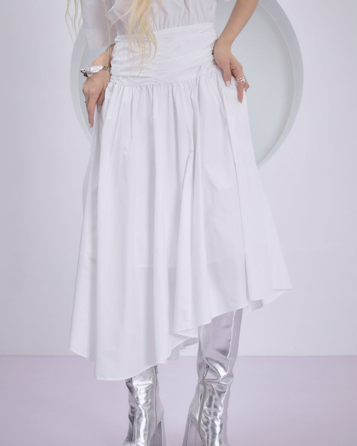 POWDER TAFFETA HALF SLEEVE DRESS