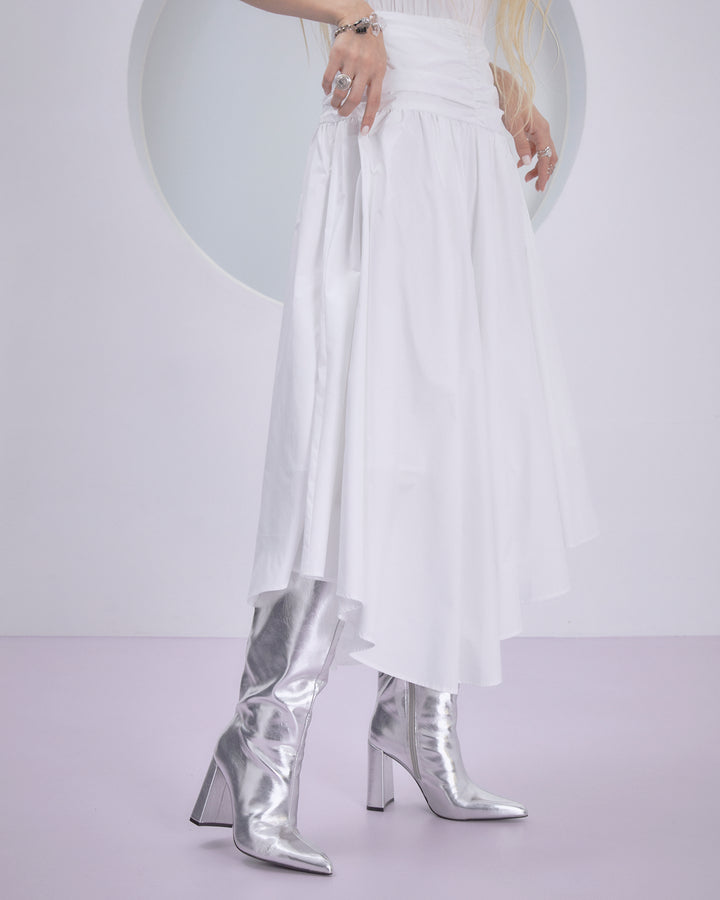 POWDER TAFFETA HALF SLEEVE DRESS
