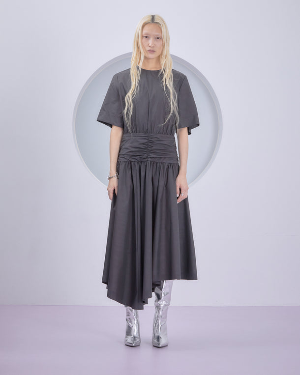 POWDER TAFFETA HALF SLEEVE DRESS