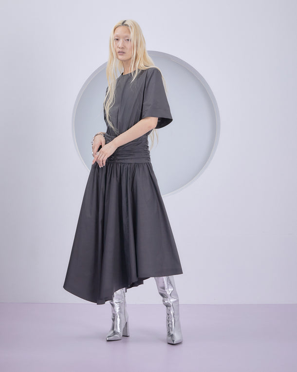 POWDER TAFFETA HALF SLEEVE DRESS