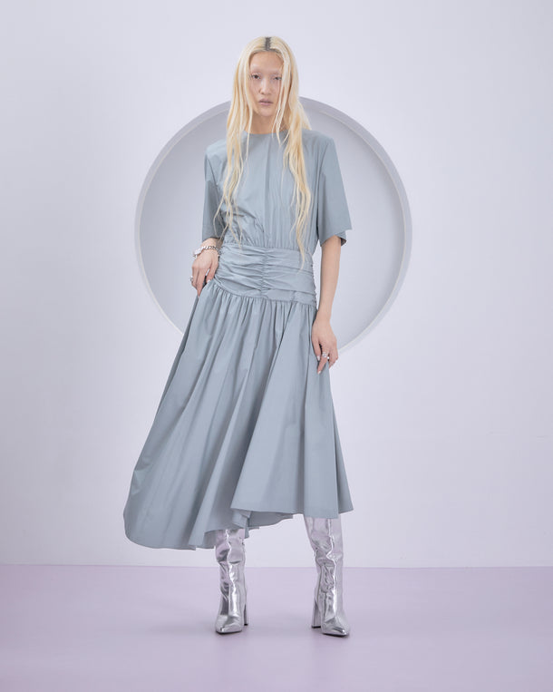POWDER TAFFETA HALF SLEEVE DRESS
