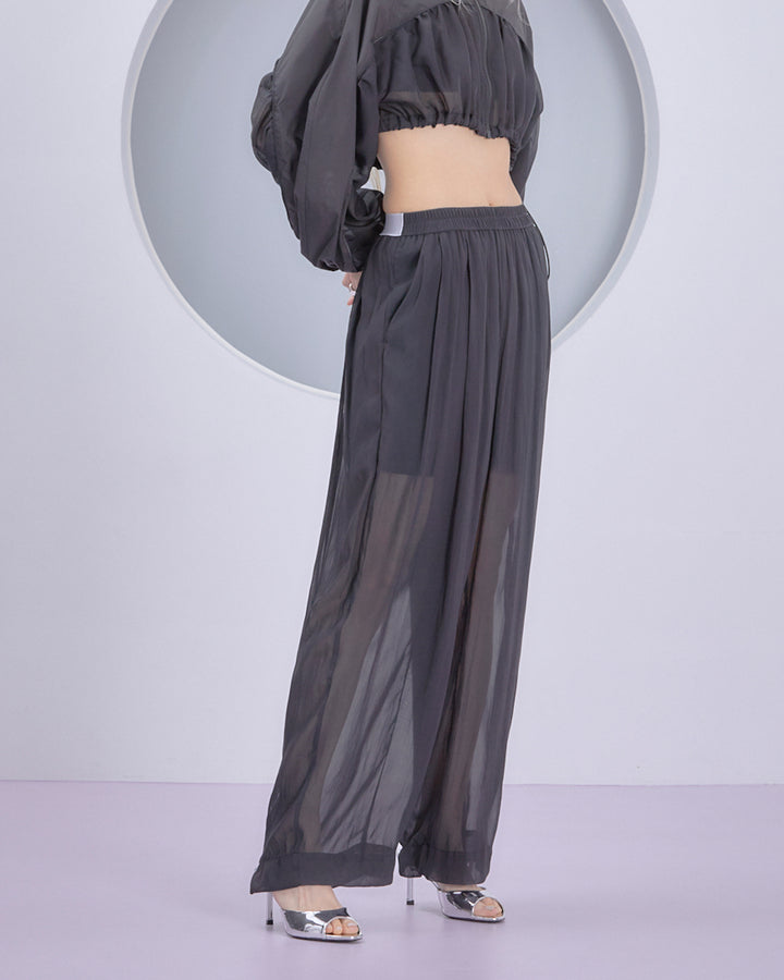 SPLIT CHIFFON GATHER PANTS