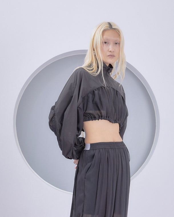 POWDER TAFFETA SHEER CROPPED BLOUSON