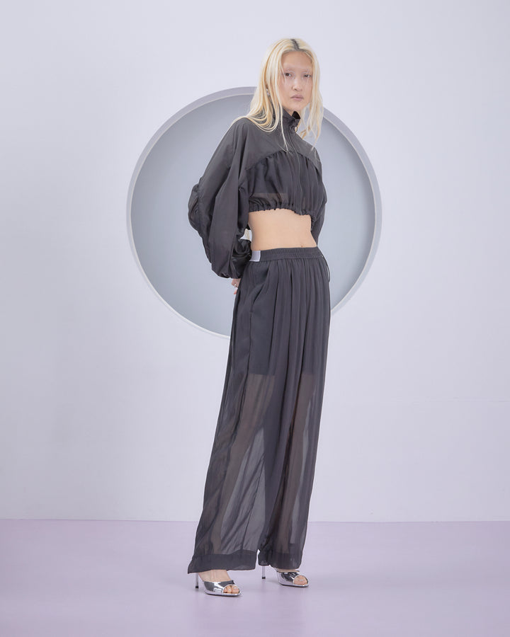 SPLIT CHIFFON GATHER PANTS