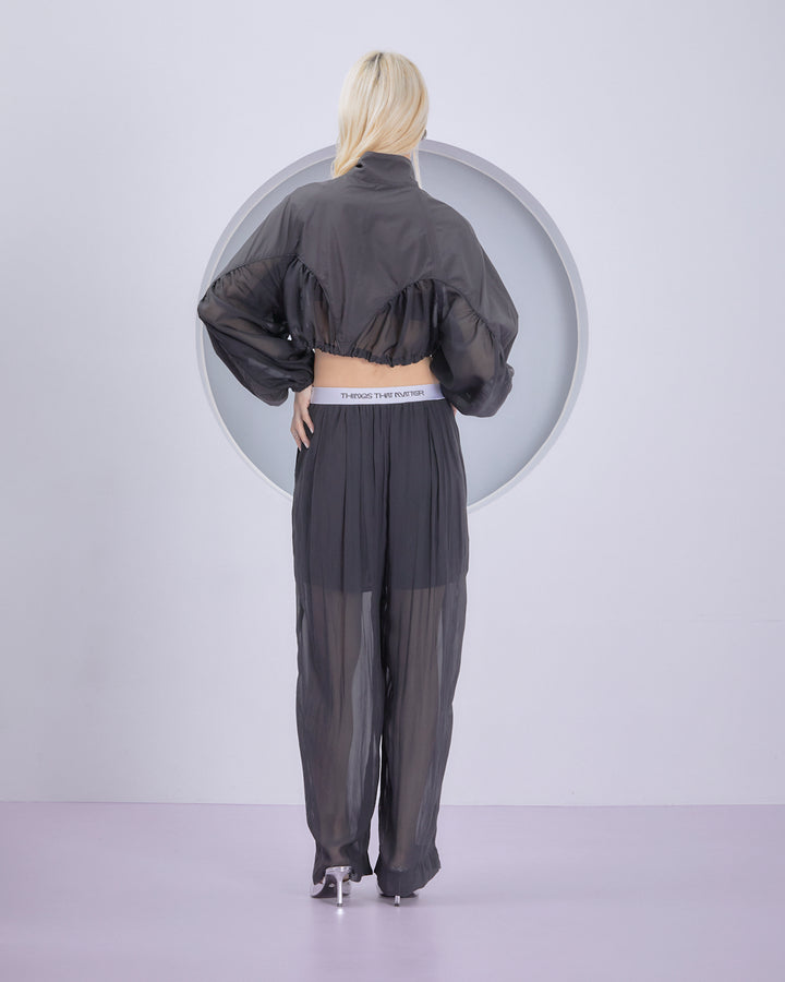 SPLIT CHIFFON GATHER PANTS
