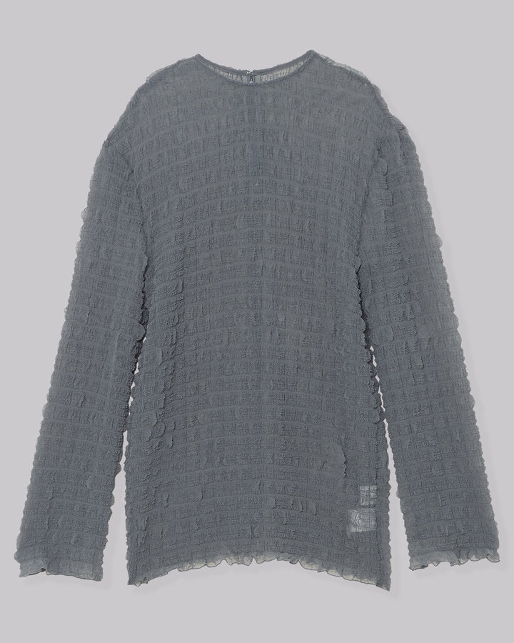 SHEER SQUARE PLEATS BIG BLOUSE