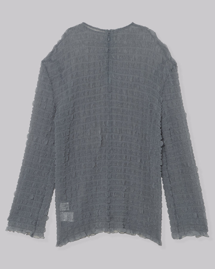 SHEER SQUARE PLEATS BIG BLOUSE