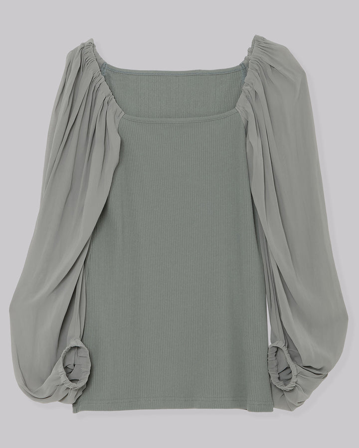 SPLIT CHIFFON POWER SLEEVE BLOUSE