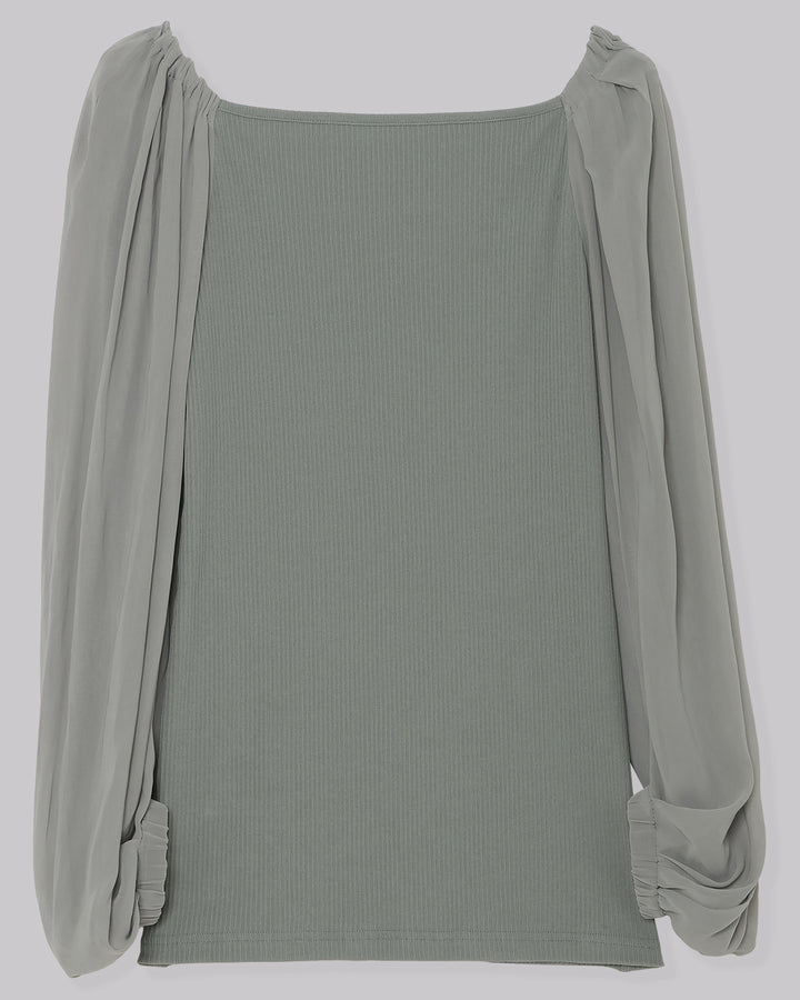 SPLIT CHIFFON POWER SLEEVE BLOUSE