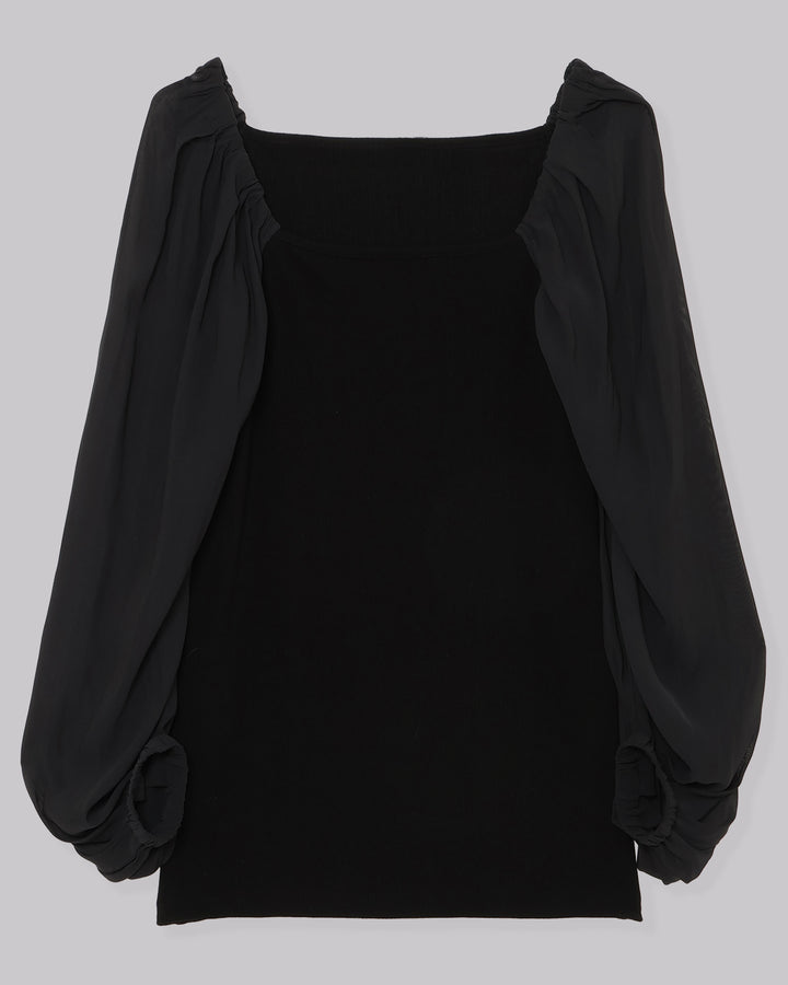 SPLIT CHIFFON POWER SLEEVE BLOUSE