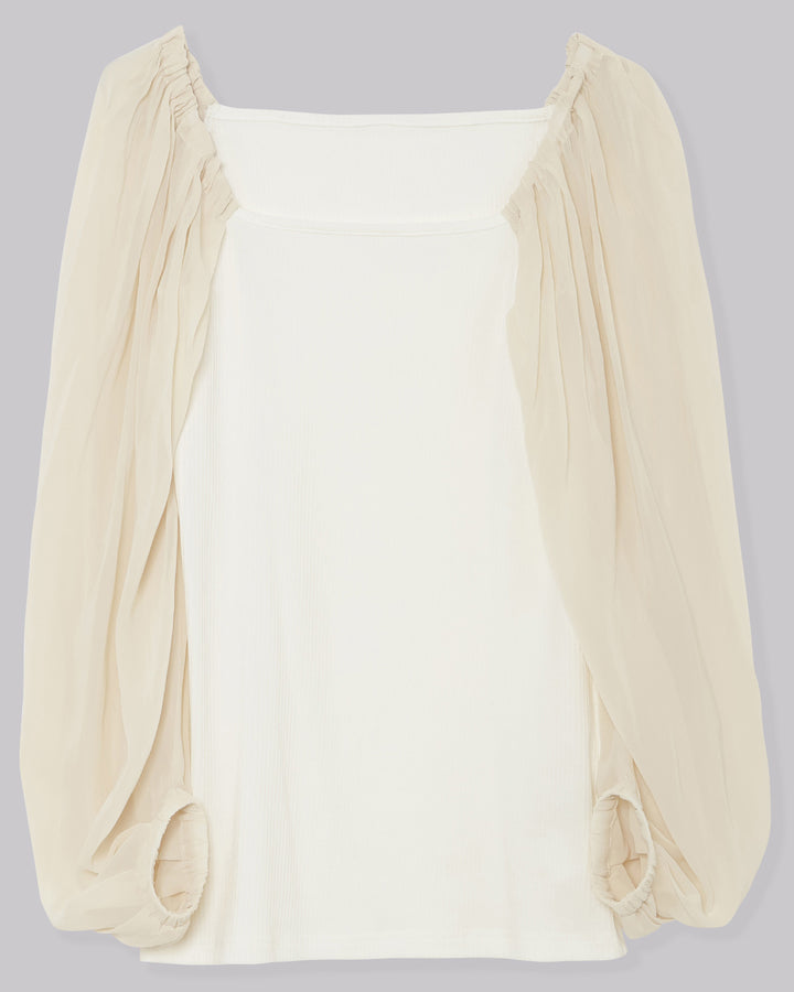 SPLIT CHIFFON POWER SLEEVE BLOUSE
