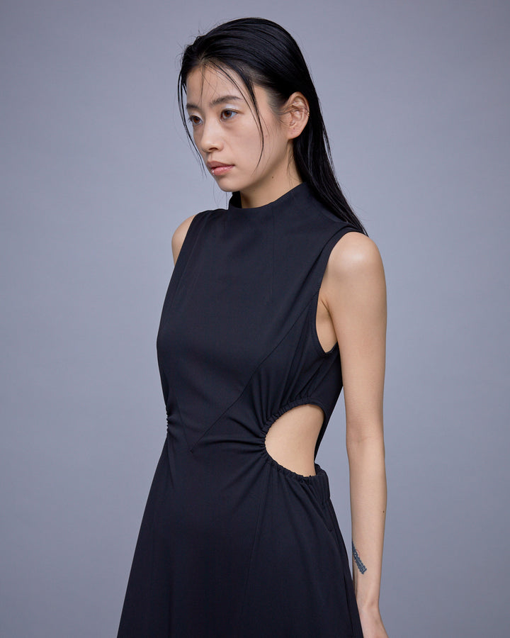 WAIST HOLE SLEEVELESS JERSEY LONG DRESS