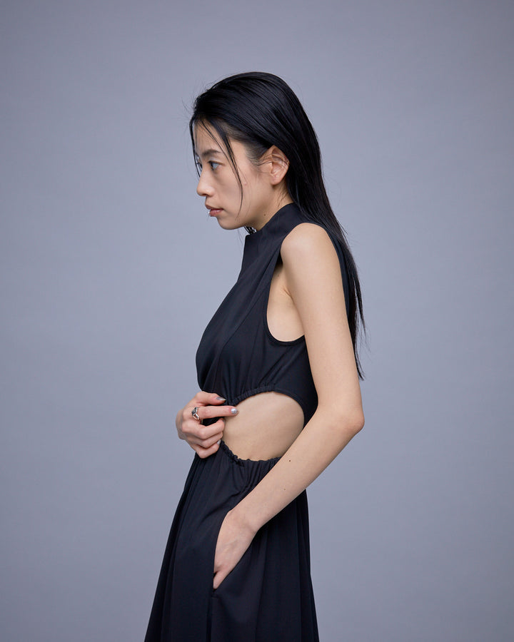 WAIST HOLE SLEEVELESS JERSEY LONG DRESS
