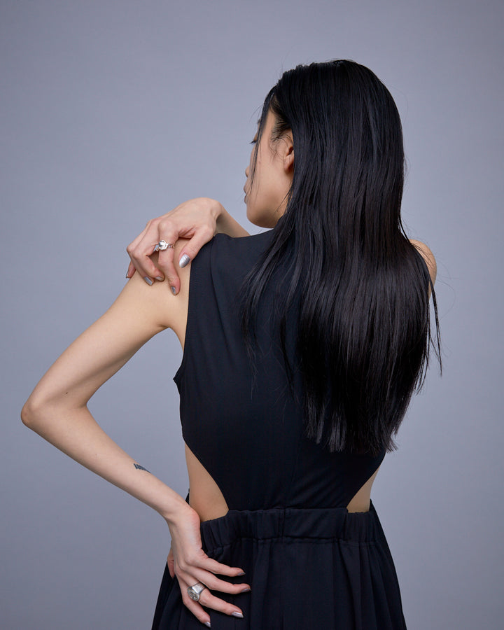 WAIST HOLE SLEEVELESS JERSEY LONG DRESS