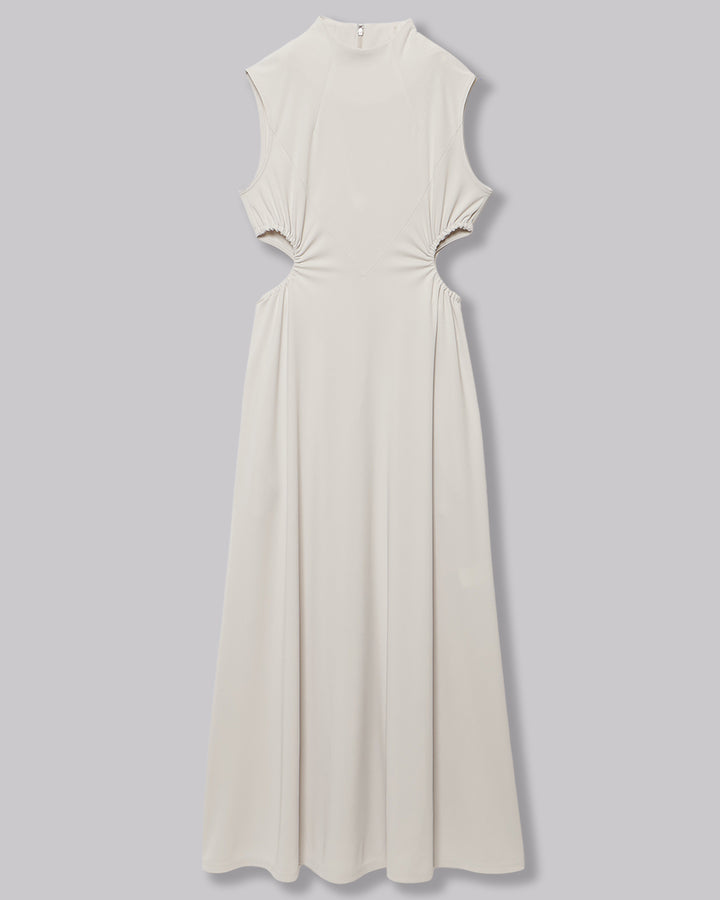 WAIST HOLE SLEEVELESS JERSEY LONG DRESS