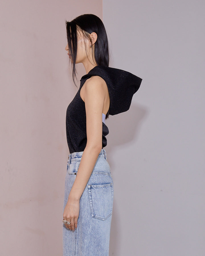 GLITTER JERSEY BACK OPEN HOODIE TOPS