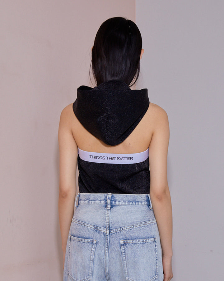 GLITTER JERSEY BACK OPEN HOODIE TOPS