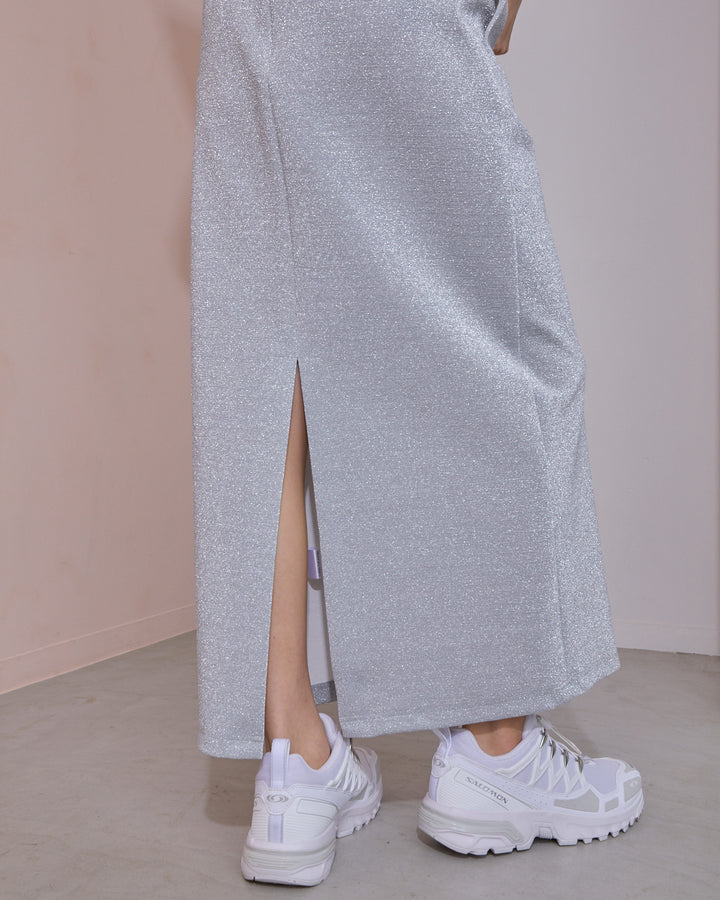 GLITTER JERSEY LAYERED  NARROW SKIRT