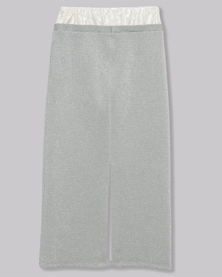 GLITTER JERSEY LAYERED  NARROW SKIRT