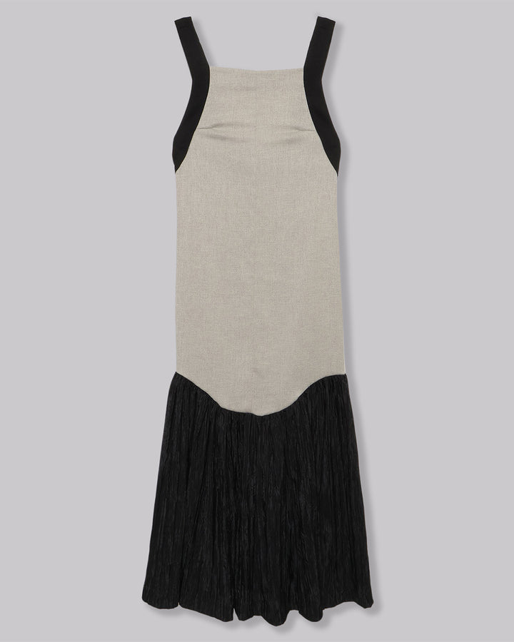 LINEN LIKE FLARE APRON DRESS