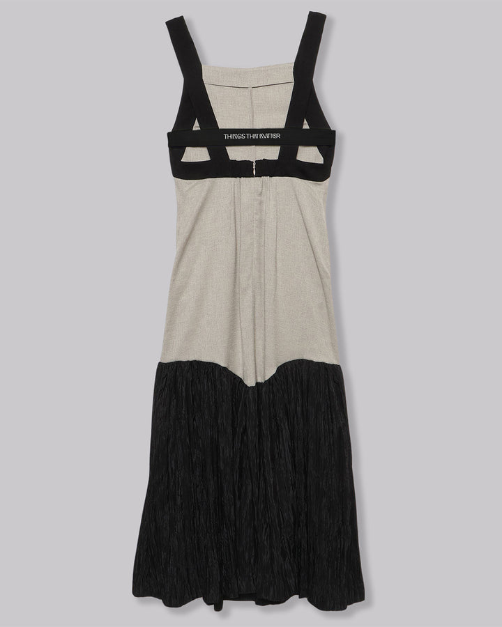 LINEN LIKE FLARE APRON DRESS