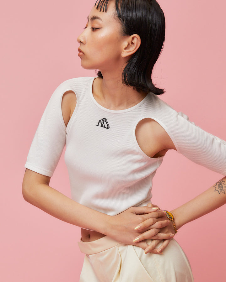 NOTCH ARM CROPPED RIB TOPS
