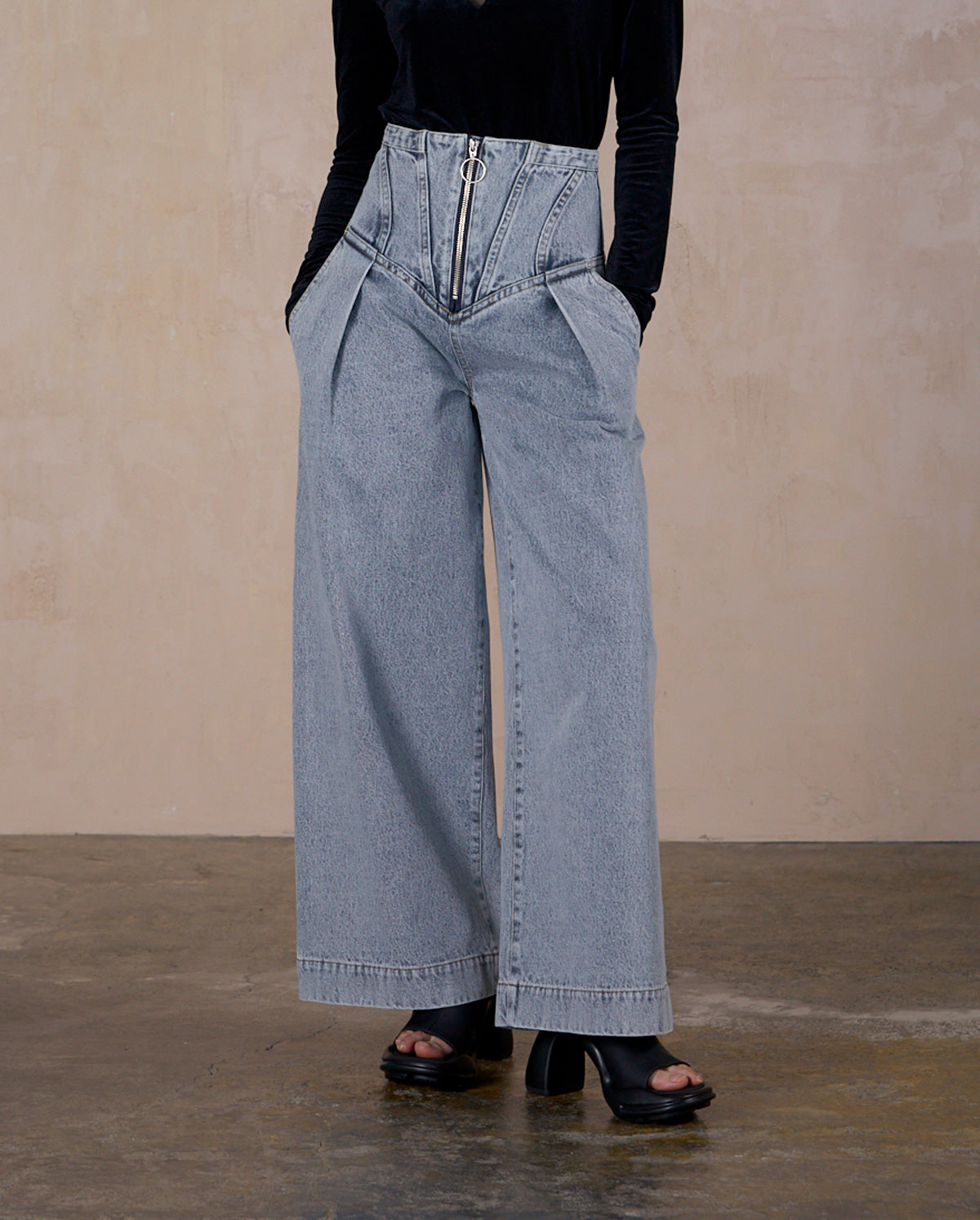 CORSET WAIST DENIM WIDE PANTS | | STORE | THINGS THAT MATTER