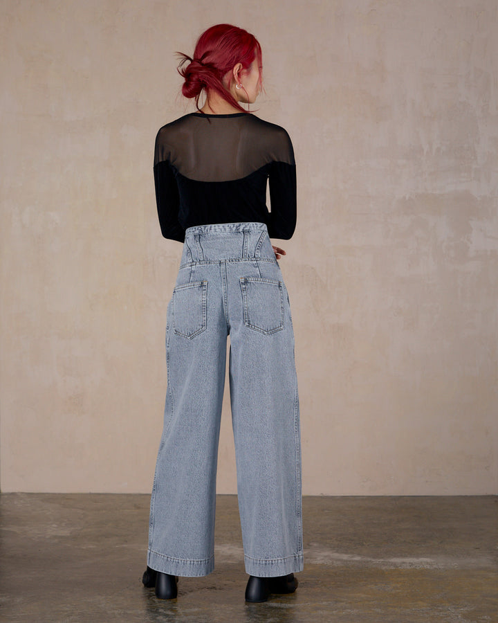 CORSET WAIST DENIM WIDE PANTS