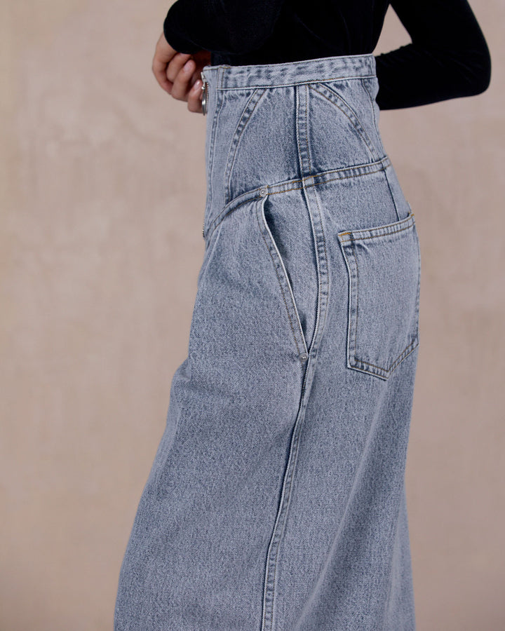 CORSET WAIST DENIM WIDE PANTS