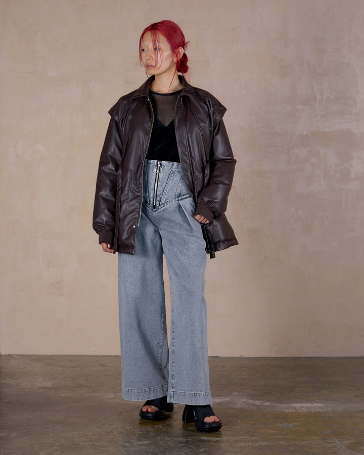 LAYERED IMITATION LEATHER PAD JACKET
