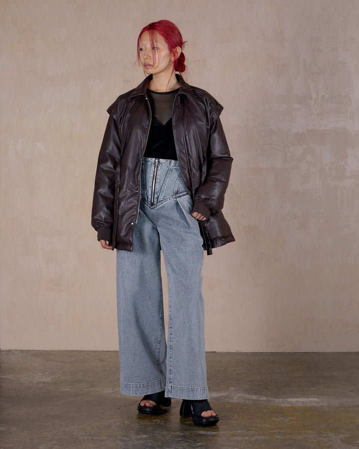 CORSET WAIST DENIM WIDE PANTS