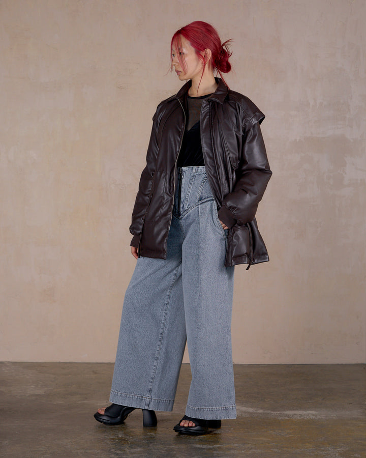LAYERED IMITATION LEATHER PAD JACKET