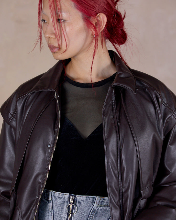 LAYERED IMITATION LEATHER PAD JACKET
