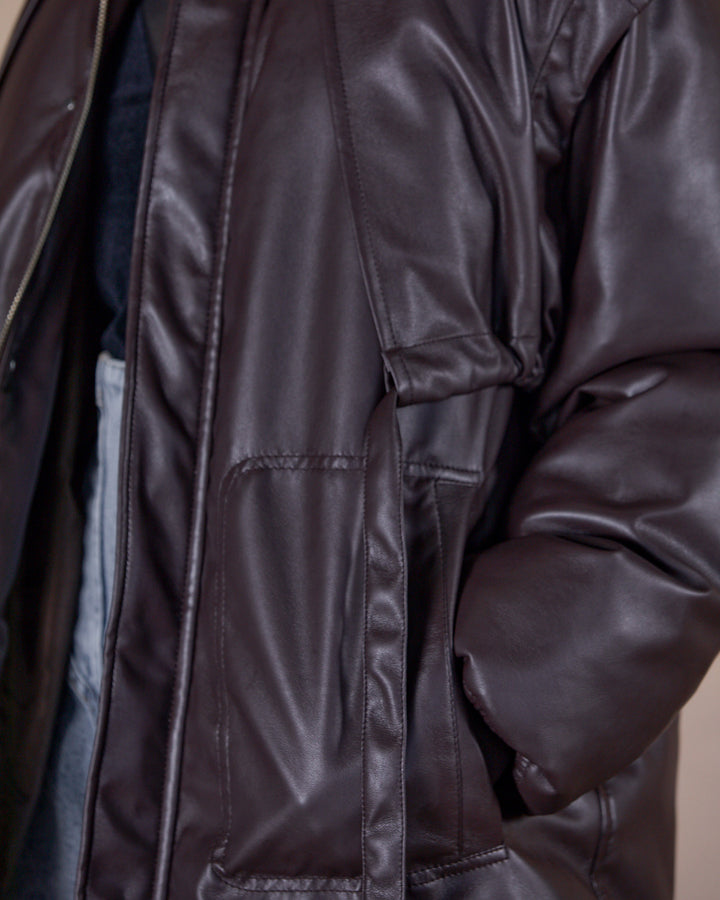 LAYERED IMITATION LEATHER PAD JACKET