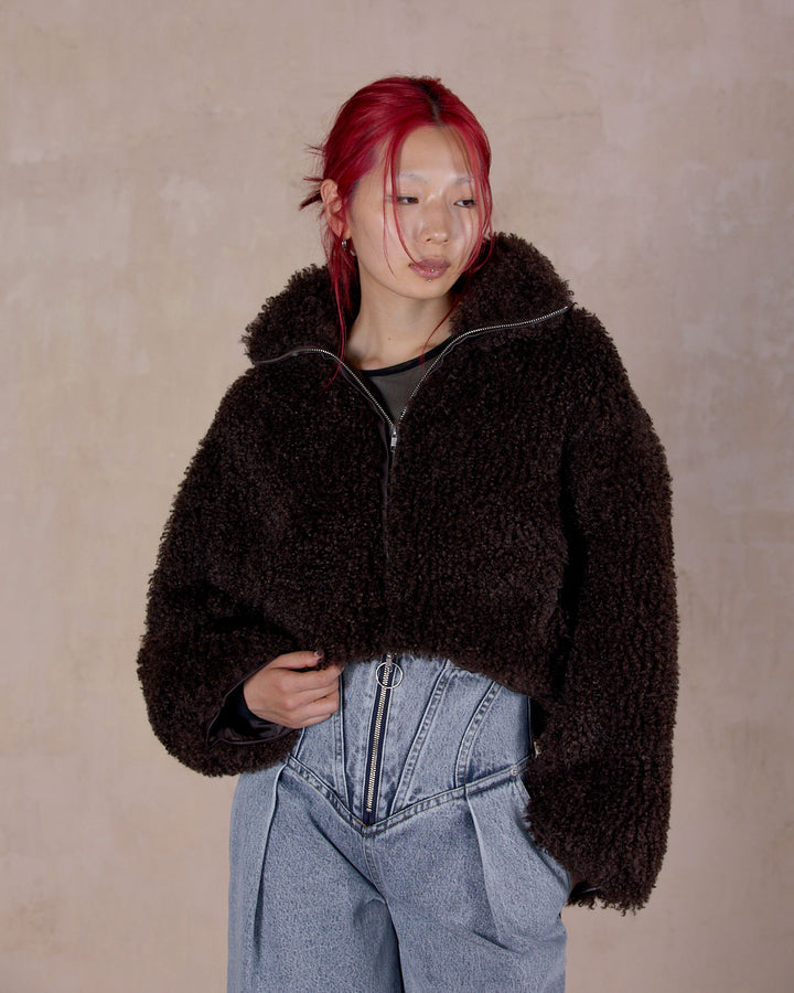 NEW CRIMPED FUR CROPPED BLOUSON