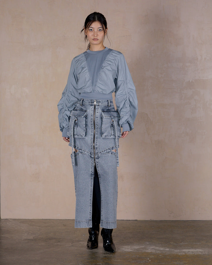 STONE NYLON GATHER PULLOVER