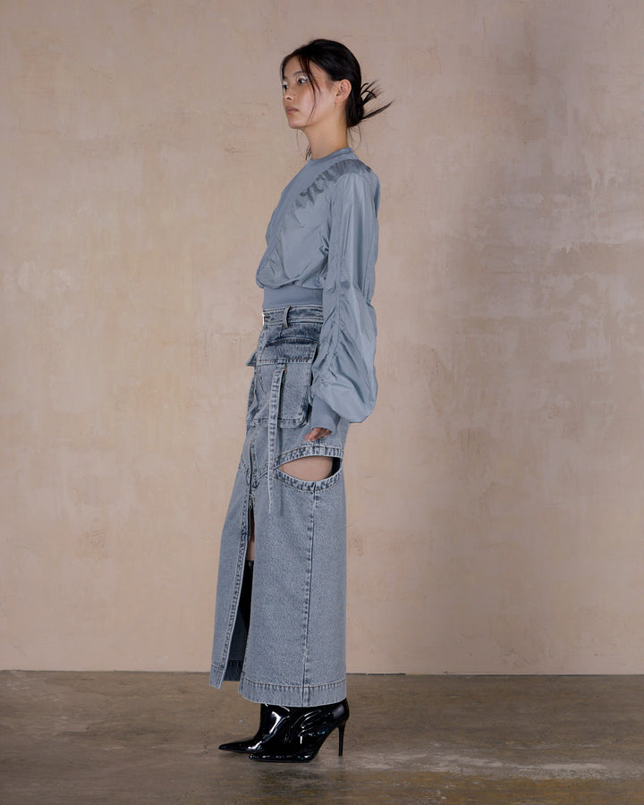 STONE NYLON GATHER PULLOVER