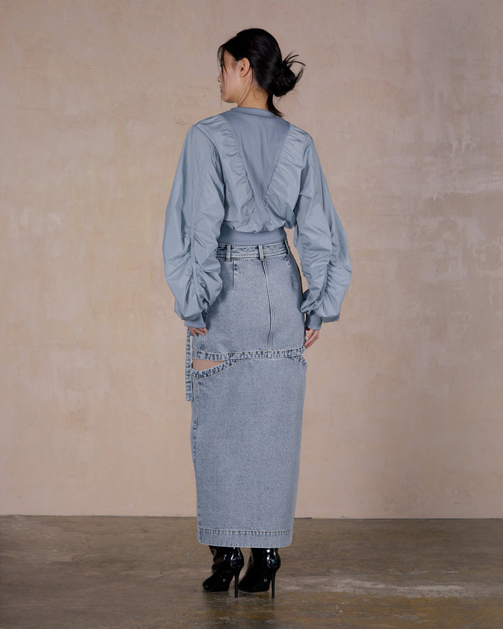 STONE NYLON GATHER PULLOVER