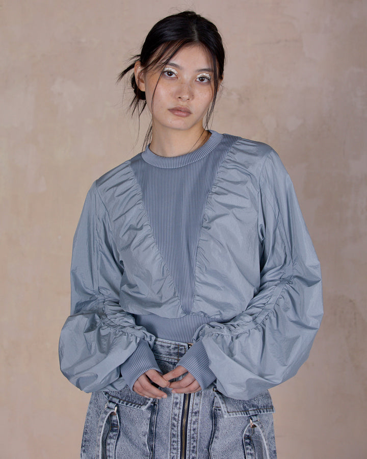 STONE NYLON GATHER PULLOVER