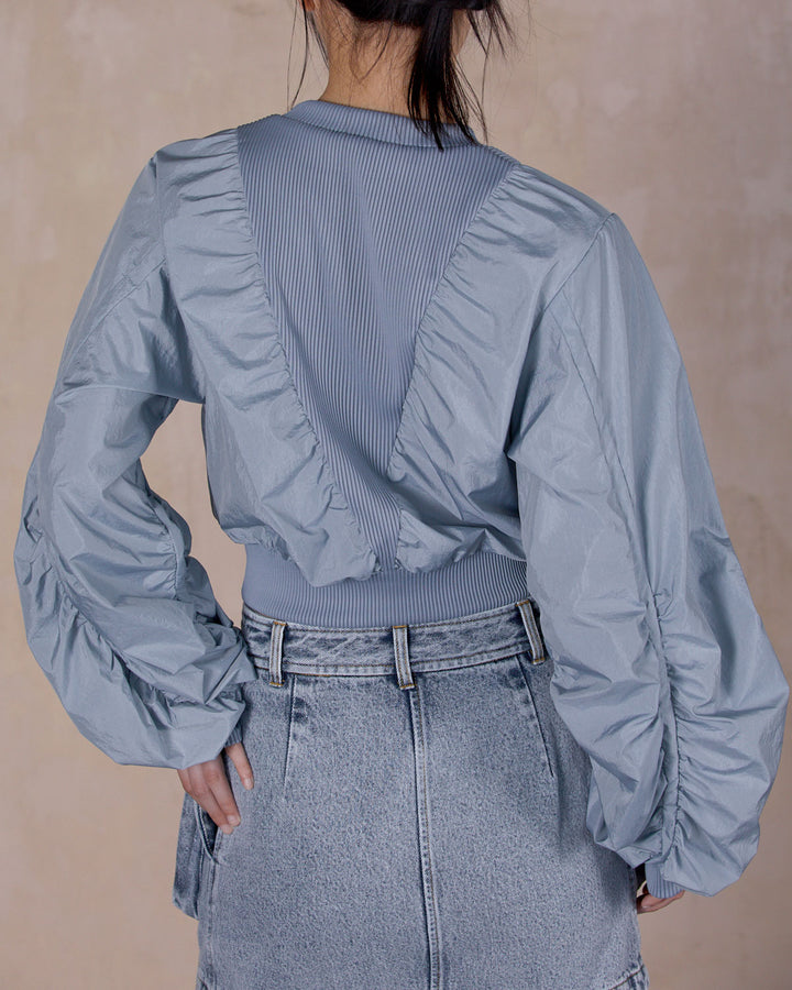STONE NYLON GATHER PULLOVER