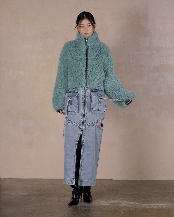 NEW CRIMPED FUR CROPPED BLOUSON